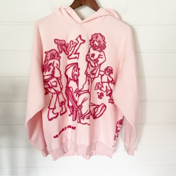 Like New! Aelfric Eden Cartoon Line Character Print Pink Hoodie Size Medium - Picture 4 of 13